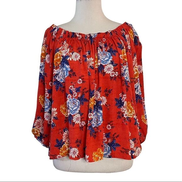 Forever 21 Allover Floral Off Shoulder Blouse 3/4 Sleeve - Picture 1 of 9